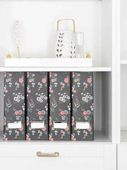 Load image into Gallery viewer, Foldable Magazine File Holder with Gold Label Holder - Set of 4 - Floral and Black