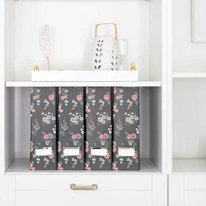 Load image into Gallery viewer, Foldable Magazine File Holder with Gold Label Holder - Set of 4 - Floral and Black