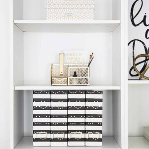 Load image into Gallery viewer, Foldable Magazine File Holders with Gold Label Holder - Set of 4 - Black and Gold