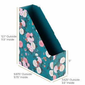 Load image into Gallery viewer, Foldable Magazine File Holder with Gold Label Holder - Set of 4 - Floral and Teal