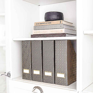 Load image into Gallery viewer, Foldable Magazine File Holder with Gold Label Holder - Set of 4 - Dark Grey and Gold