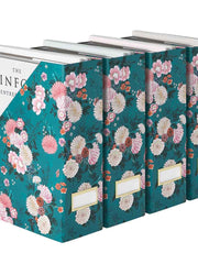 Load image into Gallery viewer, Foldable Magazine File Holder with Gold Label Holder - Set of 4 - Floral and Teal