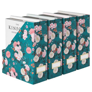 Load image into Gallery viewer, Foldable Magazine File Holder with Gold Label Holder - Set of 4 - Floral and Teal