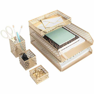 Load image into Gallery viewer, Riviera 6 Piece Gold Interlocking Desk Organizer Set