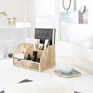 Load image into Gallery viewer, Fontvieille Unique Metal Gold Desk Organizer with Drawer