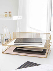 Load image into Gallery viewer, Fontvieille Stackable Gold Paper Tray - Set of 2 - Letter Size