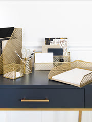 Load image into Gallery viewer, Riviera 6 Piece Gold Desk Organizer Set