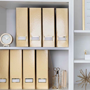 Load image into Gallery viewer, Foldable Magazine File Holder with Gold Label Holder - Set of 4 - Gold