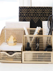 Load image into Gallery viewer, Fontvieille Unique Metal Gold Desk Organizer with Drawer