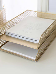 Load image into Gallery viewer, Riviera Stackable Gold Paper Tray - Set of 2 - Letter Size