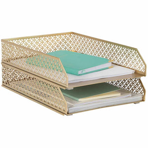 Load image into Gallery viewer, Riviera Stackable Gold Paper Tray - Set of 2 - Letter Size