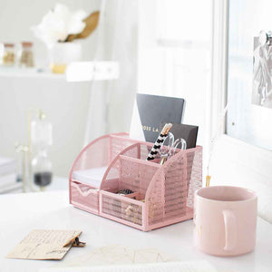 Load image into Gallery viewer, Fontvieille Unique Metal Desk Organizer with Drawer - Pink