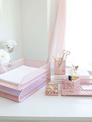 Load image into Gallery viewer, Riviera 6 Piece Pink Interlocking Desk Organizer Set