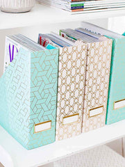 Load image into Gallery viewer, Foldable Magazine File Holder with Gold Label Holder - Set of 4 - Pink and Aqua