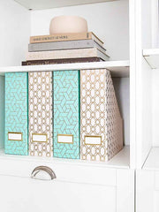 Load image into Gallery viewer, Foldable Magazine File Holder with Gold Label Holder - Set of 4 - Pink and Aqua