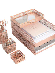 Load image into Gallery viewer, Riviera 6 Piece Rose Gold Interlocking Desk Organizer Set