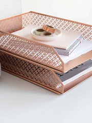 Load image into Gallery viewer, Riviera Stackable Rose Gold Paper Tray - Set of 2 - Letter Size