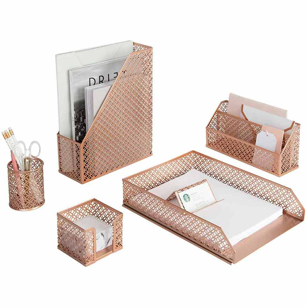 Riviera 6 Piece Rose Gold Desk Organizer Set
