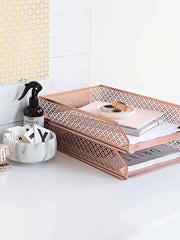 Load image into Gallery viewer, Riviera Stackable Rose Gold Paper Tray - Set of 2 - Letter Size