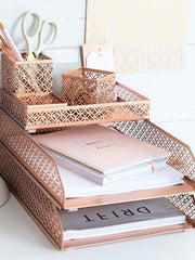 Load image into Gallery viewer, Riviera 6 Piece Rose Gold Interlocking Desk Organizer Set