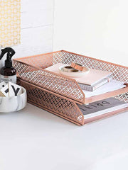 Load image into Gallery viewer, Riviera 6 Piece Rose Gold Interlocking Desk Organizer Set