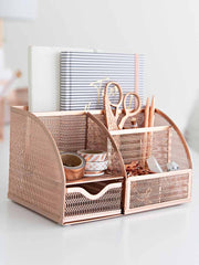 Load image into Gallery viewer, Fontvieille Unique Metal Rose Gold Desk Organizer with Drawer