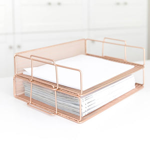 Load image into Gallery viewer, Fontvieille Stackable Rose Gold Paper Tray - Set of 2 - Letter Size