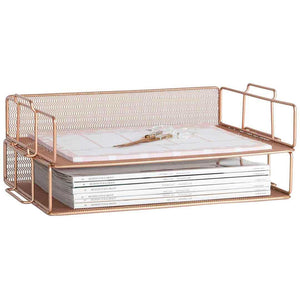 Load image into Gallery viewer, Fontvieille Stackable Rose Gold Paper Tray - Set of 2 - Letter Size