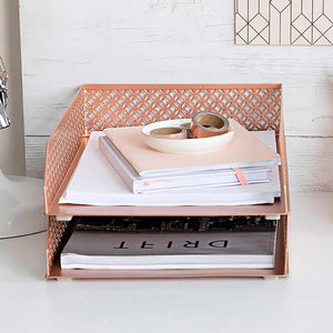 Riviera Stackable Rose Gold Paper Tray - Set of 2 - Letter Size