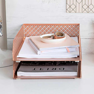 Load image into Gallery viewer, Riviera Stackable Rose Gold Paper Tray - Set of 2 - Letter Size