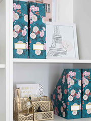 Load image into Gallery viewer, Foldable Magazine File Holder with Gold Label Holder - Set of 4 - Floral and Teal