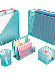 Load image into Gallery viewer, Fontvieille 5 Piece Teal Desk Organizer Set with Desktop Hanging File Organizer