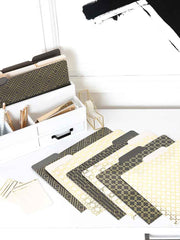 Load image into Gallery viewer, Decorative File Folders - 1/3 Cut Tabs - Letter Size - Set of 12 - 2 Each of 6 Cute Patterns with Gold Foil (Dark Gray and Cream)