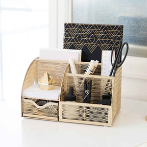 Load image into Gallery viewer, Fontvieille Unique Metal Gold Desk Organizer with Drawer