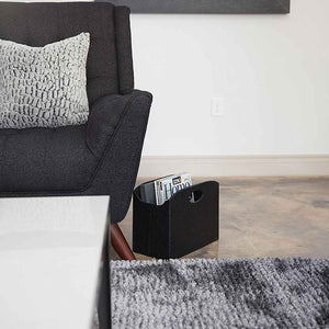 Load image into Gallery viewer, Quality Leather Magazine Holder Basket with Handles - Black