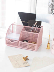 Load image into Gallery viewer, Fontvieille Unique Metal Desk Organizer with Drawer - Pink