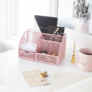 Load image into Gallery viewer, Fontvieille Unique Metal Desk Organizer with Drawer - Pink