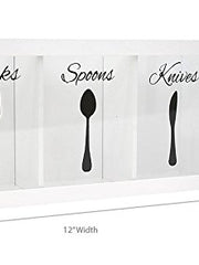 Load image into Gallery viewer, White Wooden Cutlery Caddy with Knife, Fork, and Spoon Pictures