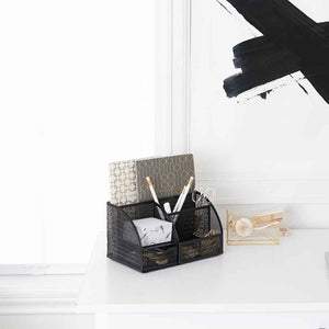 Load image into Gallery viewer, Fontvieille Unique Metal Black Desk Organizer with Drawer