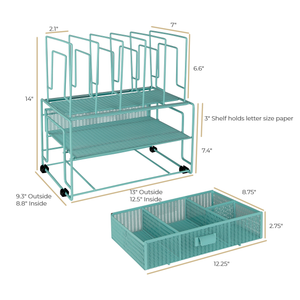 Load image into Gallery viewer, Fontvieille Desk Organizer with File Sorters and Drawer - Aqua