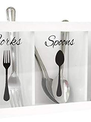 Load image into Gallery viewer, White Wooden Cutlery Caddy with Knife, Fork, and Spoon Pictures