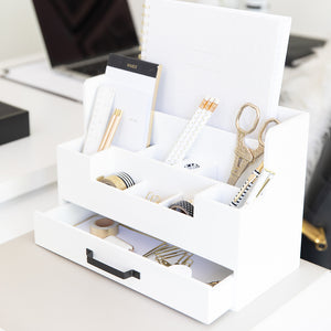 Load image into Gallery viewer, White Wooden Office Supplies Organizer