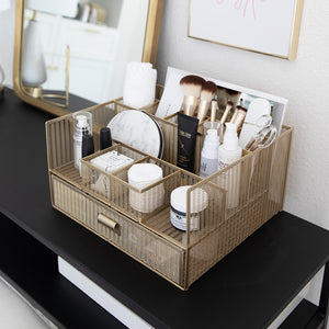 Load image into Gallery viewer, Gold Desk Organizer with Drawer