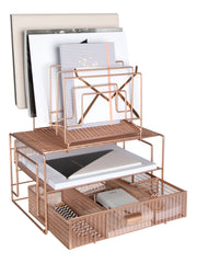 Load image into Gallery viewer, Rose Gold Desk Organizer with File sorters and Drawer