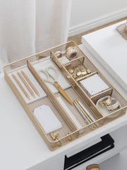 Load image into Gallery viewer, Blu Monaco Desk Drawer Organizer Tray for Office Organization - Gold Metal Large Drawer Organizer Bins - Desk Drawer Organizers and Accessories Tray Organizer