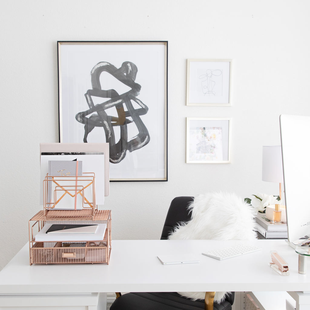 Rose Gold Desk Organizer with File sorters and Drawer