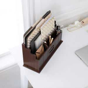 Load image into Gallery viewer, Brown Wooden Mail Organizer - 3 Tier Brown Desk Organizer