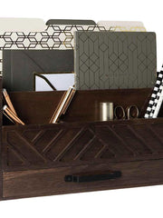 Load image into Gallery viewer, Brown Wooden Mail Organizer with Drawer