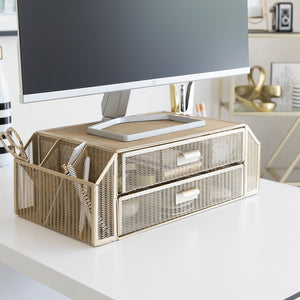 Load image into Gallery viewer, Gold Monitor Stand with Drawers