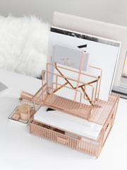 Load image into Gallery viewer, Rose Gold Desk Organizer with File sorters and Drawer